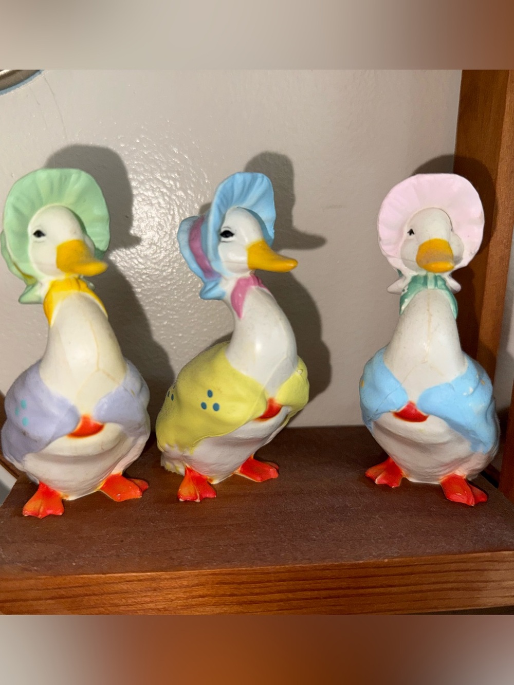 Vintage Ceramic Goose Figurines - Purple Yellow & Blue